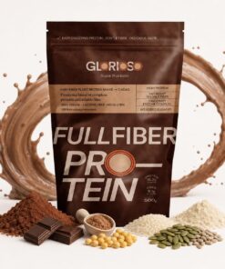 GLORIOSO Fullfiber Proteína Vegana con Fibra | 15g Proteína + 8g Fibra | Guisante Arroz Calabaza Girasol | Con Nutriose® y DigeZyme® | Sin Azúcares Añadidos | Sabor Cacao 500g