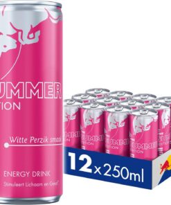 Red Bull Energy Drink Edición de Verano, Melocotón Blanco, Pack de 12 - 12 x 250ml | Bebida energética con sabor a melocotón blanco frutal | Estimula Cuerpo y Mente