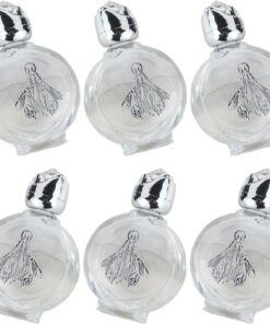 Paquete de 6 botellas de agua de cristal de cristal de 15 ml, redondas, plateadas, para ceremonias religiosas y botellas de almacenamiento de agua para ceremonias de aceite esencial