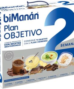 biManán - Plan Objetivo 2 Semanas, Sustitutivos para el Control y la Pérdida de Peso, Incluye Batidos, Natillas, Cremas, Barritas y una Coctelera, con Vitaminas y Minerales