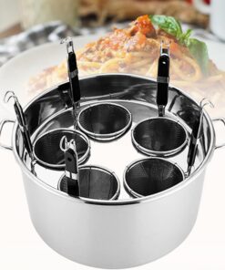 Esta Olla para Pasta de Acero Inoxidable con colador y Juego de 5 Orificios es Ideal para Uso doméstico y en restaurantes. Es la Herramienta Ideal para cocinar Pasta y Fideos