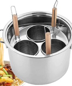 Juego de Insertos para Olla de Pasta, Cubo Multifuncional para hervir Fideos con Divisor y colador, Juego de Olla de Pasta de Acero Inoxidable para Pasta, Fideos y Verduras de 3 Orificios.