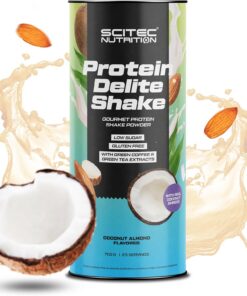 Scitec Nutrition Protein Delite Shake Producto alimenticio en polvo con ralladuras de coco, proteína, L-carnitina, extracto de café verde, 700 g, Coco-Almendras