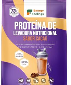Energy Feelings Proteína de Levadura Nutricional en Polvo Sabor Cacao 500g, Proteína Vegana Sin Lactosa y Sin Gluten para Masa Muscular con Todos los Aminoácidos Esenciales, Vegan Protein Powder