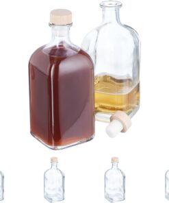 Relaxdays Botellas Cristal Vacías, Pack de 6, 500 ml, con Corcho, Aceiteras, para Licor, Vinagre, Vino, Transparentes