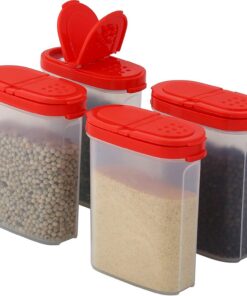 SIGNORA WARE Tarros de Plástico con Tapa | Set de 4 Grandes Salpimentero para Sal, Pimienta, Hierbas y Especias | Especiero de Cocina | Pack de 4 Botes | Organizador de Especias y Conservas