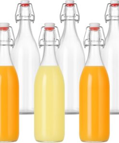Botellas Relaxdays para Rellenar, Set de 6, 1 litro, Cierre de Clip, Vidrio para Aceite, vinagre, Licor, Zumo.