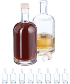 Relaxdays Botellas Cristal Vacías, Pack de 12, 500 ml, con Corcho, Aceiteras, para Licor, Vinagre, Vino, Transparentes