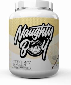 Naughty Boy Advanced 100% proteína de suero en polvo, 2010 g, 22 g de proteína por porción, 67 porciones, batido alto en proteínas para crecimiento muscular y recuperación, bajo en azúcar, helado de