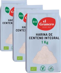 El Granero Integral - Harina Ecológica de Centeno Integral de 1 Kg - Sin Azúcar Añadido - Alto Contenido en Vitaminas B1 y B6 - Indicada para Elaborar Pan o Repostería (Paquete de 3)