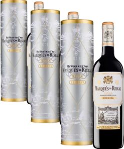 Marques De Riscal Vino Tinto Reserva Denominación de Origen Calificada Rioja, Variedad Tempranillo, 24 Meses en barrica, Botella individual con cánister de 750 ml (Paquete de 3)