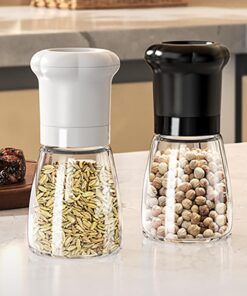 Molinillo de pimienta, molinillo de especias para chef profesional, pimentero recargable manual con cuchillas de cerámica, grosor ajustable y recipiente de vidrio de 180 ml sin BPA