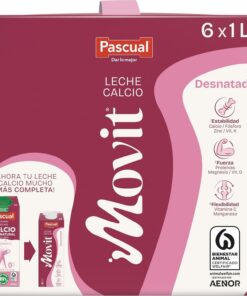 Leche Pascual - Leche Desnatada Pascual Movit con Calcio - Bienestar Animal - Pack 6 x 1L - Ideal para niños y adultos, Producto Natural y Saludable