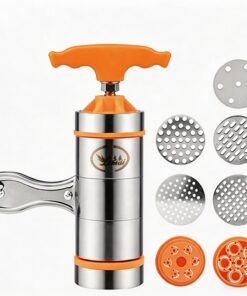 Máquina manual de prensa de pasta de acero inoxidable con manivela con 7 discos de pasta, máquina portátil para espaguetis caseros frescos, fettuccine, fideos, no necesita electricidad