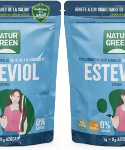 NaturGreen - Steviol, Edulcorante Natural, con Base de Eritritol, Sustitutivo del Azúcar, Orgánico, 100% Vegetal, Bajo Índice Glucémico (Paquete de 2)