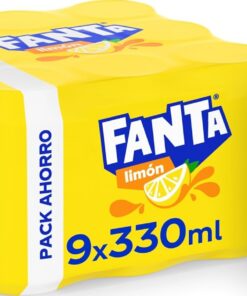 Fanta Limón, Refresco de Limón Elaborado a partir de Zumo, Bajo en Calorías - Pack de 9 Latas, 330 ml