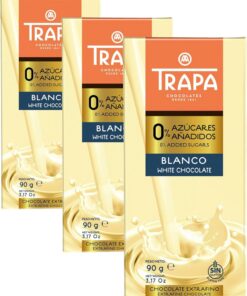 TRAPA 0% AZÚCARES AÑADIDOS|Chocolate Blanco| Tableta 90 g | Sin Gluten (Paquete de 3)
