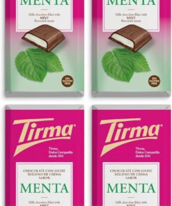 Tirma Tableta de Chocolate con Leche Rellena de Crema Sabor Menta, 110g - Chocolate Cremoso con Relleno de Menta, Perfecto para Postres y Snacks (Paquete de 4)