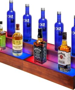 B4Life Estante de exhibición de botellas de licor, estantes de barra de madera real de 2 niveles para botellas de licor, estante de bar para licor, estante de licor para el hogar, estantes de licor