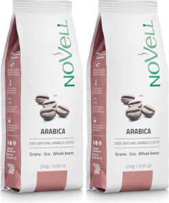 NOVELL - Café en Grano Natural 100% Arábico 250g | Grano Natural para Experiencia Gourmet Premium | Fácil Uso con Válvula Unidireccional | Arábica Sostenible (Paquete de 2)