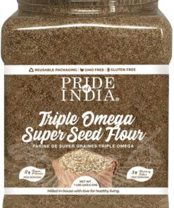 Pride of India - Harina triple Omega Superseed de 1 libra (454 g) sabor terroso a nuez molida en lotes pequeños | Mezcla de semillas de sésamo de lino de chía | Se utiliza para cocinar revestimiento