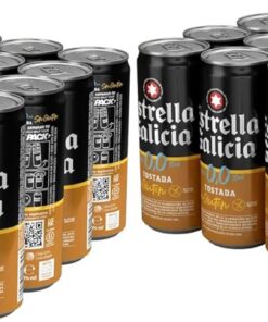 Estrella Galicia 0,0 Tostada Sin Gluten - Cerveza Lager Tostada Sin Alcohol y Sin Gluten, Pack de 24 Latas x 33 cl, Sabor Suave y Ligero, Aromas a Galleta y Corteza de Pan, 0% Volumen de Alcohol