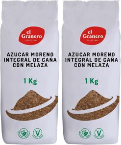 El Granero Integral - Azúcar Moreno Integral - 1 kg - Elaborado con Melaza de Caña - Rico en Vitaminas y Minerales - Ideal para Bebidas y Repostería - Apto para Veganos (Paquete de 2)