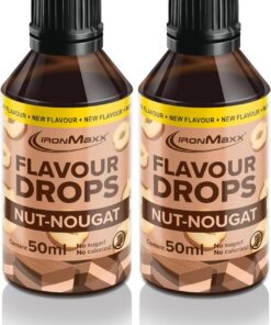 IronMaxx Flavour Drops - Turron de Nuez 50 ml, sin calorías y sin azúcar, gotas saborizantes veganas para endulzar alimentos práctico tapón cuentagotas (Paquete de 2)