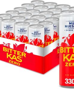 Bitter kas cero Refresco con sabor amargo sin alcohol,sin azúcares y sin calorías, pack de 24 latas de 330 ml, 7.92 litros en total