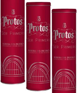 Protos Vino Tinto Reserva Denominación de Origen Ribera del Duero, Variedad Tempranillo, Botella individual con cánister de 750 ml, Estuche regalo (Paquete de 3)