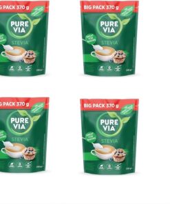 Pure Via - Stevia Edulcorante Natural, 0 Calorías, Sin Azúcar, Pack de 4 | Sustituto Vegano del Azúcar Ideal para Hornear y Endulzar Bebidas, Textura Granulada Perfecta para Dietas Keto