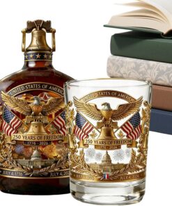 Botella de Whisky de Vidrio 350ml Bandera Americana 1776-2026 Águila | Set de la Botella Licor Patriótico y Vasos Whiskey para Día de los Caídos celebraciones bodas bar en casa exhibición en