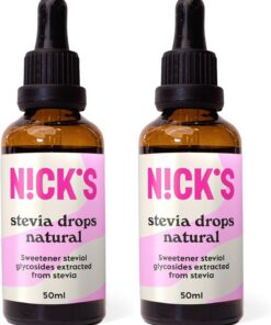 NICKS Stevia Líquida Gotas Natural Sin Sabor (50ml) Edulcorante Líquido Cero Calorías Dieta Keto Estevia Sin Azúcar Sin Glutin Low Carb Stevia Drops (Paquete de 2)