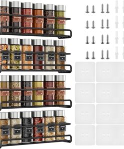 Priksia Especiero montado en la pared – Paquete de 4 estantes de especias para armario interior con adhesivo y tornillos para cocina y armario interior, tarros de especias y condimentos