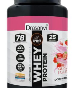 SPORT LIVE Concentrado de proteinas de suero de leche | Whey Protein en polvo con L-Glutamina y L-Leucina | Ayuda a aumentar tu masa muscular | Mejora tus batidos |Yogur-Fresa | 750 GR