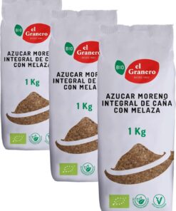 El Granero Integral - Azúcar Moreno Integral Bio - 1kg - Elaborado con Melaza de Caña - Rico en Vitaminas y Minerales - Ideal para Bebidas y Repostería - Apto para Veganos (Paquete de 3)
