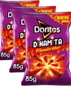 Doritos Dinamita Flamin Hot, Snack de Maíz Picante Sabor a Chile Picante y Lima, Bolsa Individual de Aperitivo, 85 gr (Paquete de 3)