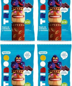Smileat - TRIBOO Snacks de Fruta sabor Arándano y Manzana - Aperitivo para Niños - Alternativa a Gominolas y Chuches - Ideal para el Cole y Meriendas - 25gr (Paquete de 4)