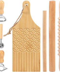 Cortador de Pasta Sello Manual de Madera para Alimentos 7 Piezas | Rueda Cortadora de Pasta para de Empanadillas Fideos Pasta Cocina Hogar Restaurante Preparación Comidas