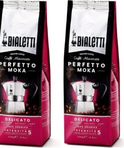 Bialetti - Perfetto Moka Delicato: Café Molido Tueste Ligero, Aroma de Avellana y Aroma de Frutas Seca, 250g, Paquete con Válvula Unidireccional para Preservar el Sabor (Paquete de 2)