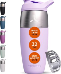 PROMIXX Pursuit botella mezcladora de proteínas de acero inoxidable de una sola pared, batidos súper suaves, 950 ml