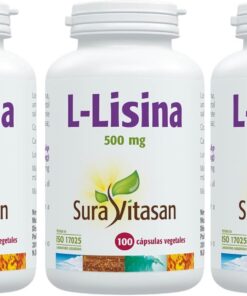 SURA VITASAN L-Lisina 500 mg Pack de 3 x 100 (300 Cápsulas) | Aminoácido Esencial en Forma Libre, Soporte Nutricional para Síntesis de Proteínas y Bienestar Orgánico