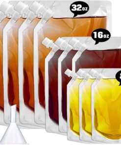 Kit de botella de licor de crucero para viajes, ocultable y reutilizable Rum Runner alcohol jugo viaje plástico bolsas de licor para Sneak Drink-4 x 32 oz + 3 x 16 oz + 3 x 8 oz + 1 embudo