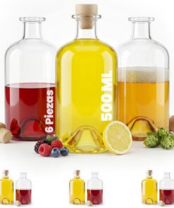 6 Botellas de Vidrio Vacías 500 ml APO SPI - Zumo, Farmacia, Aceite, Licor, Vinagre - 0,5 Litro - Fábrica de Seda