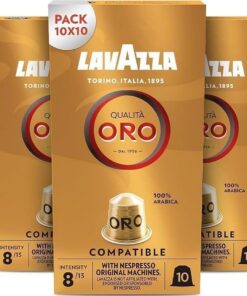 Lavazza, Qualità Oro, 100 Cápsulas de Café Compatibles con las Máquinas Nespresso* Original, con Notas Aromáticas Florales y Afrutadas, 100% Arábica, Intensidad 8, Tueste Ligero