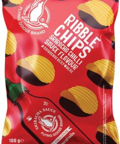 FLYING GOOSE Patatas fritas onduladas con sabor a Sriracha Chili, fritas en aceite de girasol, sabor picante – 12 x 100 g (Paquete de 6)