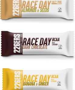 226ERS Race Day Bar Pack 3 Sabores - Lote de 3 Barritas Energéticas de 40g (Plátano y Jengibre, Chocolate, Almendras y Semillas) - Ricas en Frutos Secos, Sin Gluten, Pack de Descubrimiento Ideal