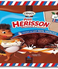 Cémoi Pe Erizo de malvavisco, chocolate con leche derretido de caramelo cubierto de bolas crujientes y cereales, 160 g