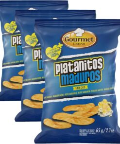 Platanitos Maduros - Bolsa de 65 g - Aperitivo Sin Aceite de Palma - Ideal para Picar Entre Horas - Elaborado con Plátano Maduro y Aceite de Girasol - Gourmet Latino (Paquete de 3)