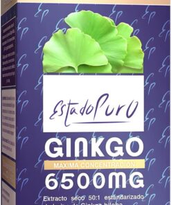 Ginkgo Biloba Estado Puro 6500mg | Extracto Estandarizado y Máxima Concentración | 24% de Flavonoides y 6% de Terpenos | Memoria y Concentración + Circulación | 80 Cápsulas de Tongil (Lote de 1)